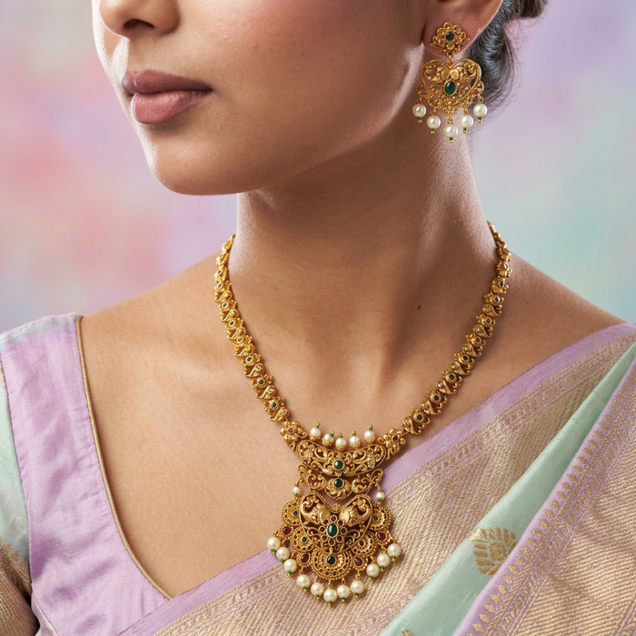 Antique simple stone short necklace with earrings TT02010