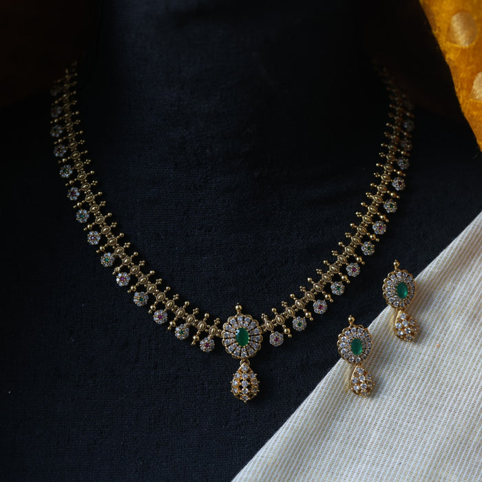 Antique multi stone short necklace with earrings TTS50831