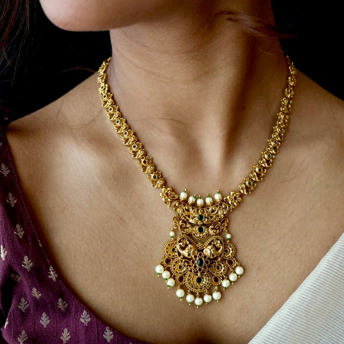 Antique simple stone short necklace with earrings TT02010