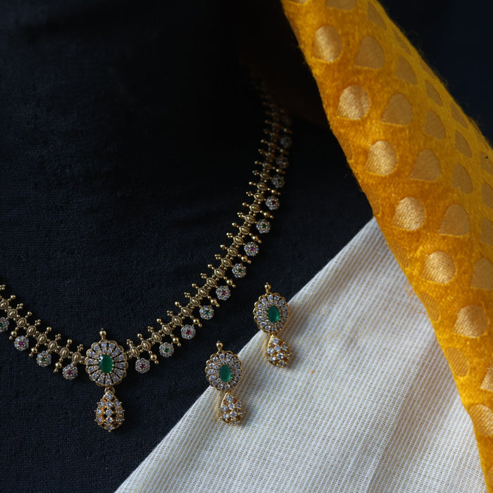 Antique multi stone short necklace with earrings TTS50831