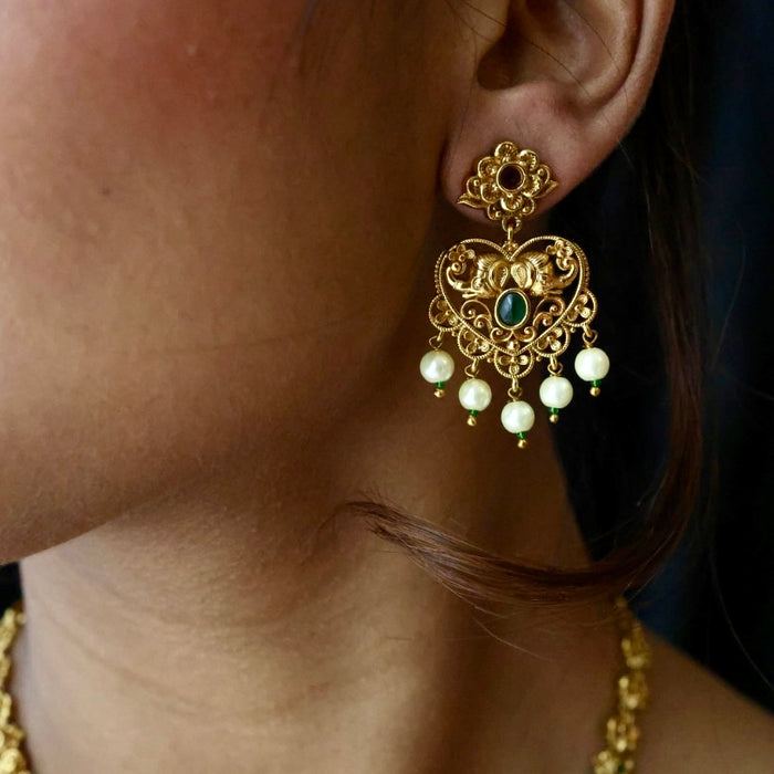 Antique simple stone short necklace with earrings TT02010