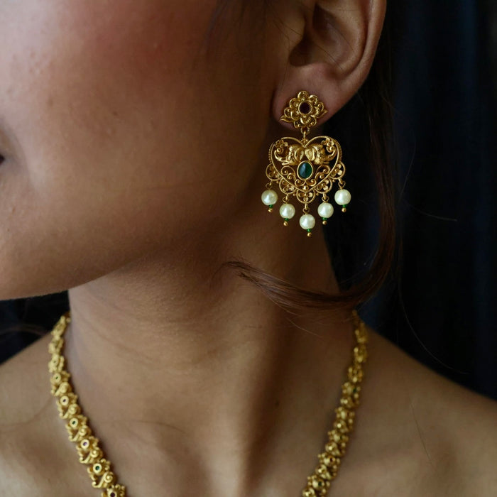 Antique simple stone short necklace with earrings TT02010