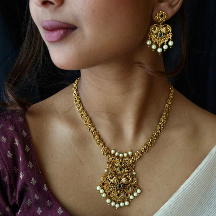 Antique simple stone short necklace with earrings TT02010