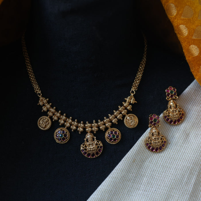 Antique coin design choker necklace with earrings CCB1508