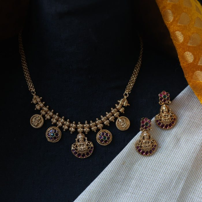Antique coin design choker necklace with earrings CCB1508