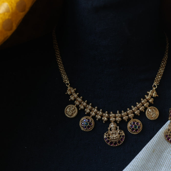 Antique coin design choker necklace with earrings CCB1508