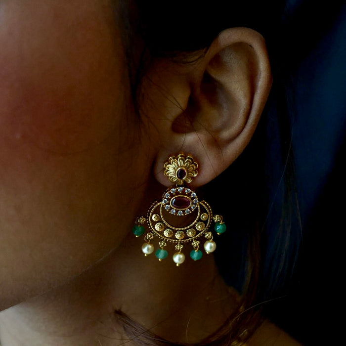 Antique ruby green pearl short necklace with earrings TT020332