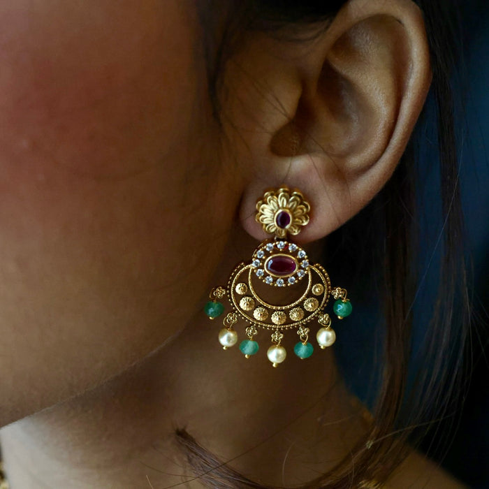 Antique ruby green pearl short necklace with earrings TT020332