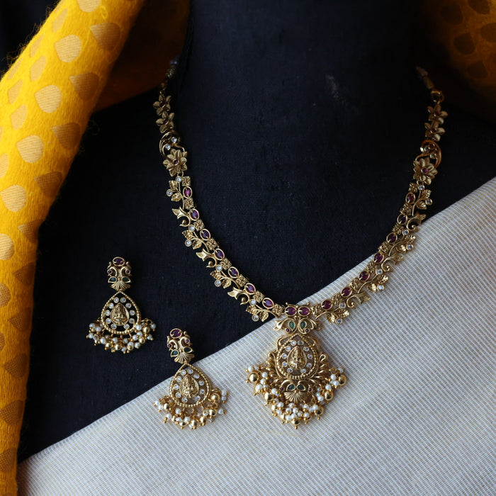 Antique temple short necklace and earrings S1B145