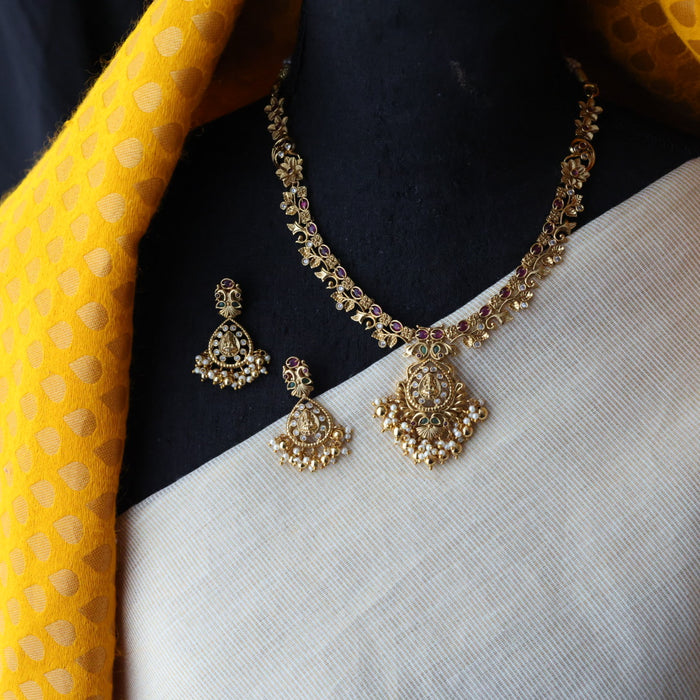 Antique temple short necklace and earrings S1B145