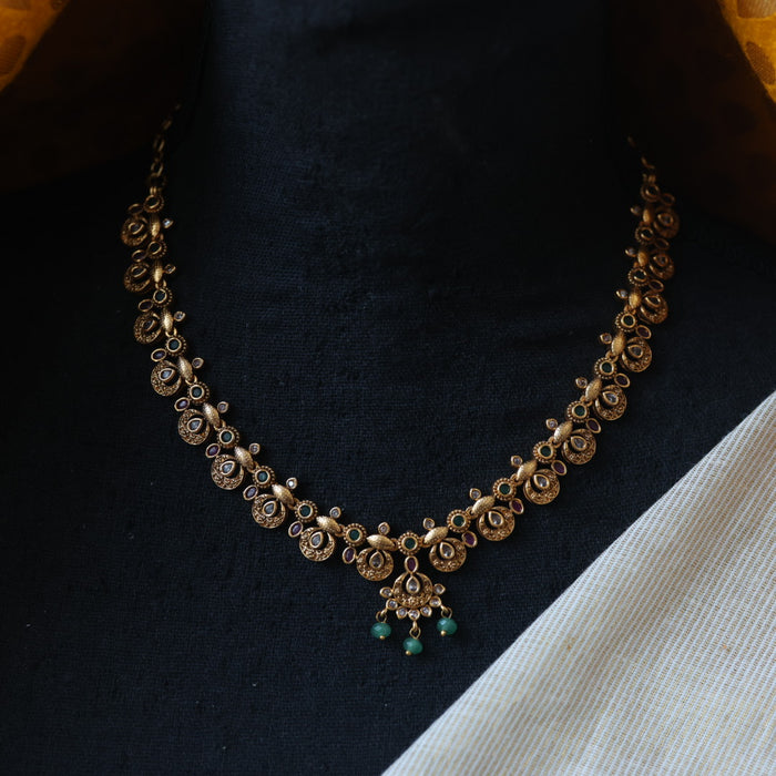 Antique green bead simple necklace with earrings AG262