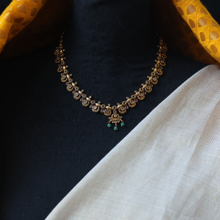 Antique green bead simple necklace with earrings AG262