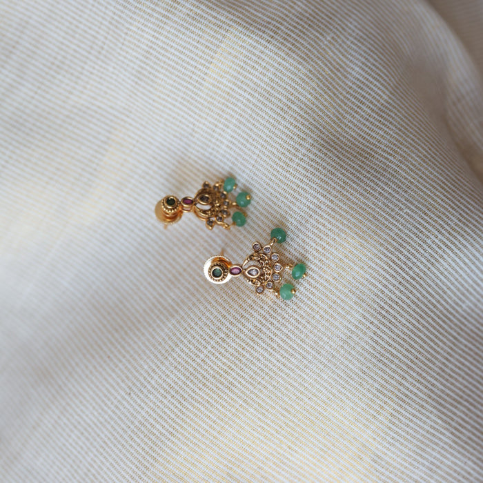 Antique green bead simple necklace with earrings AG262