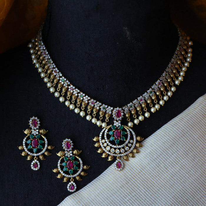Antique pearl short necklace with earrings S1B118