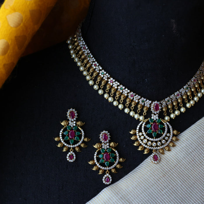 Antique pearl short necklace with earrings S1B118