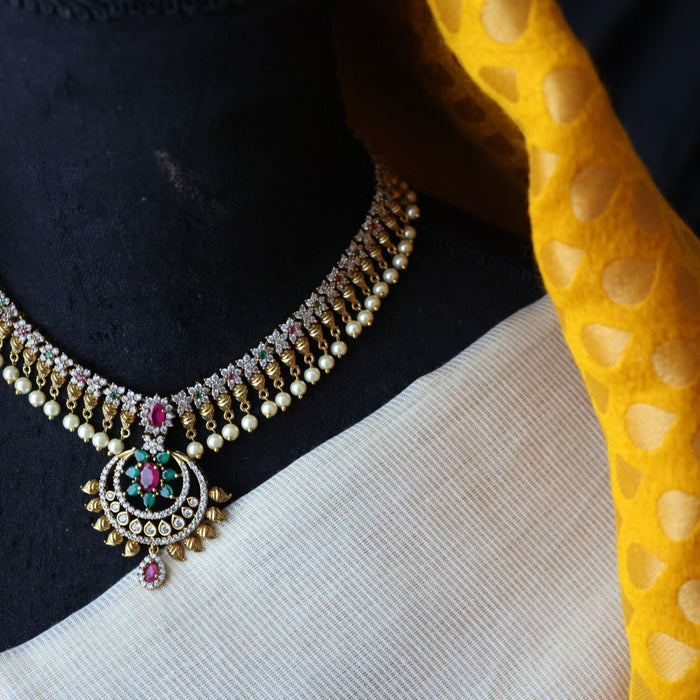Antique pearl short necklace with earrings S1B118