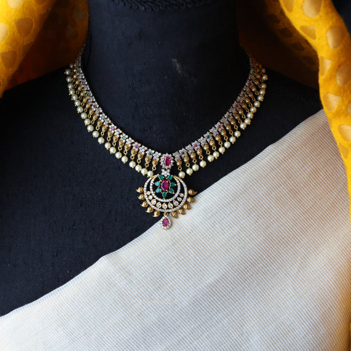 Antique pearl short necklace with earrings S1B118