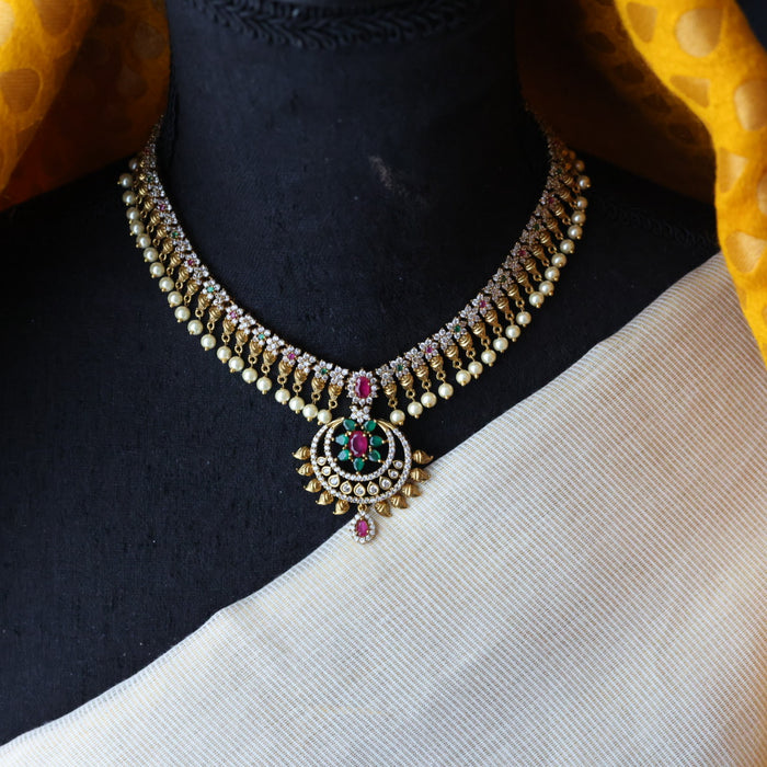 Antique pearl short necklace with earrings S1B118