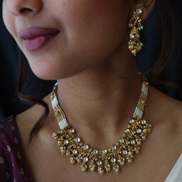 Antique ruby green pearl short necklace with earrings TT020521