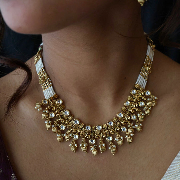 Antique ruby green pearl short necklace with earrings TT020521