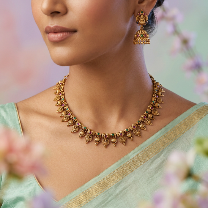 Antique temple design simple necklace necklace with earrings TTS5621