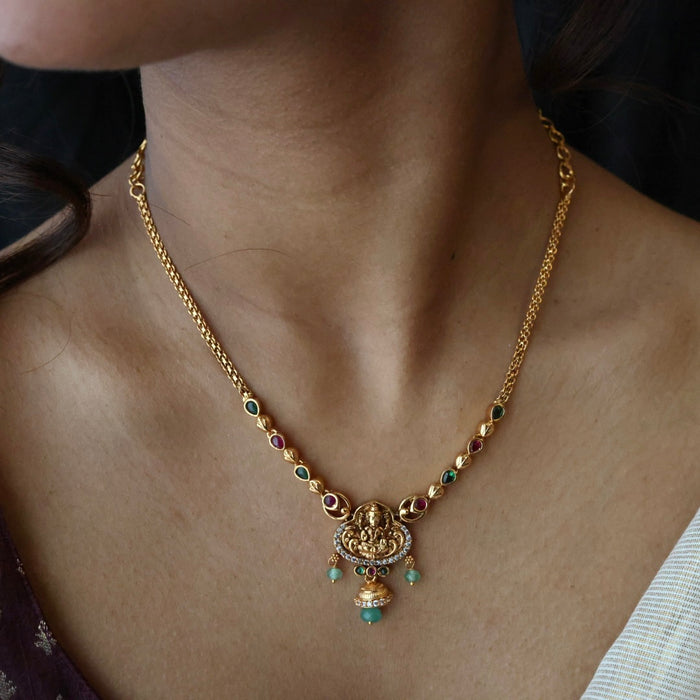 Antique ruby green pearl simple short necklace with earrings TT02057