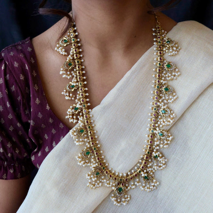 Antique gold and pearl waistchain/ long necklace with earrings LL03981