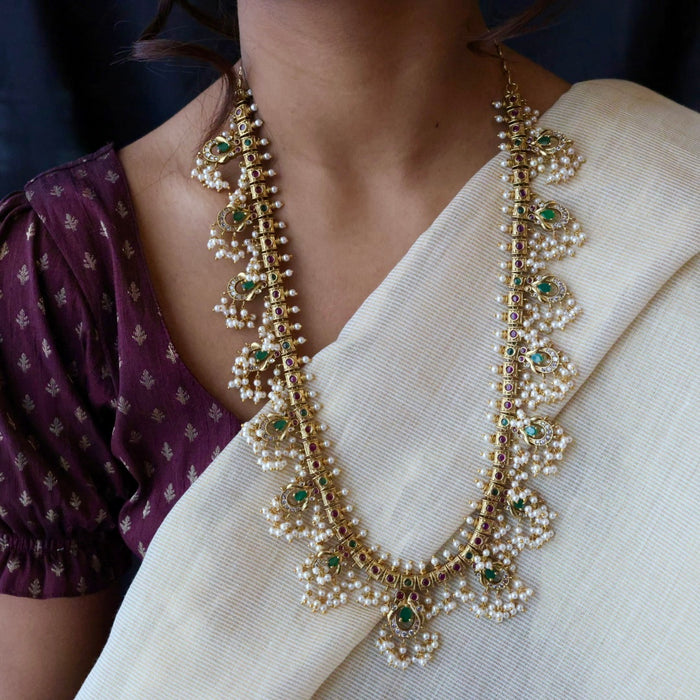 Antique gold and pearl waistchain/ long necklace with earrings LL03981