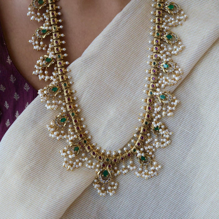 Antique gold and pearl waistchain/ long necklace with earrings LL03981