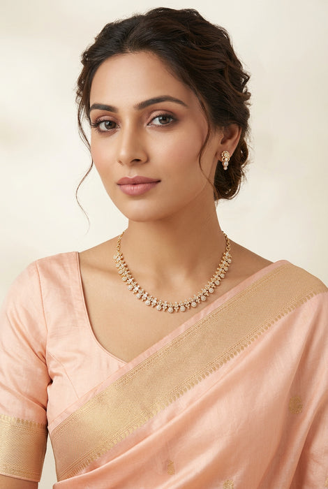 Heritage gold plated white stone short necklace with earrings H244