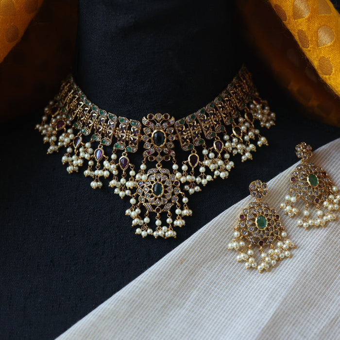 Antique choker necklace with earrings ( MEDIUM SIZE ) CCB17302
