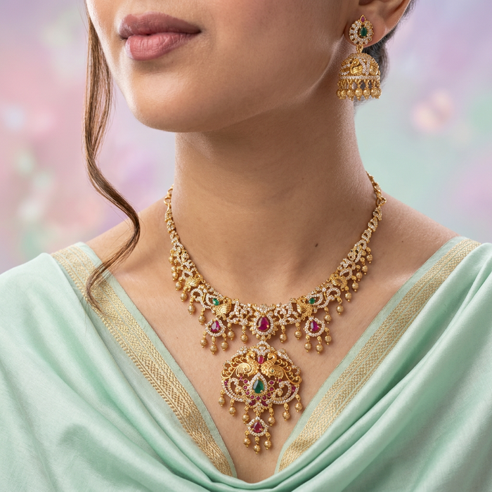 Antique short necklace with earrings S1B11023