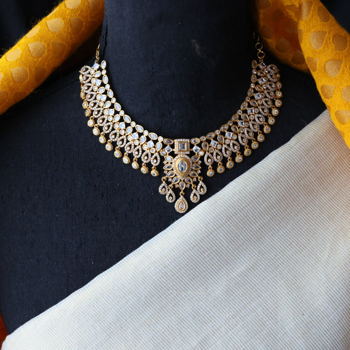 Antique white stone short necklace with earrings S1B140