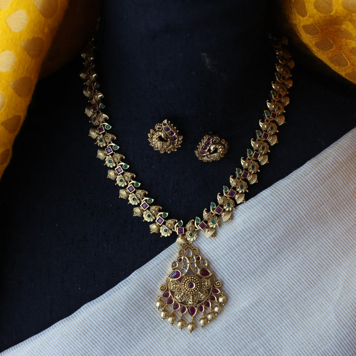 Antique short necklace with earrings S1B115