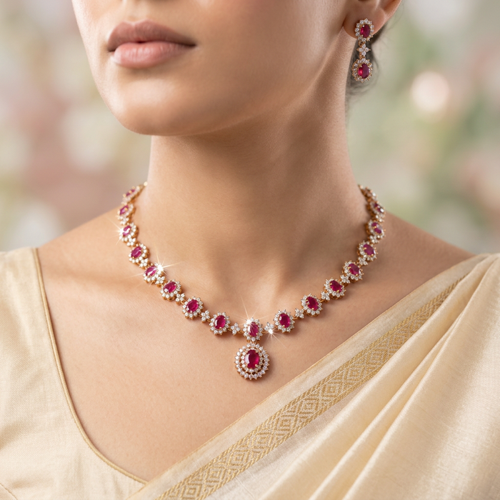 Antique ruby white simple necklace necklace with earrings TTS5001