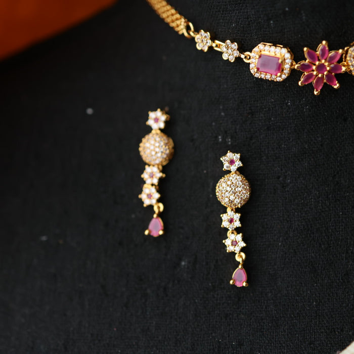 Heritage simple ruby white stone choker necklace with earrings CCB1462