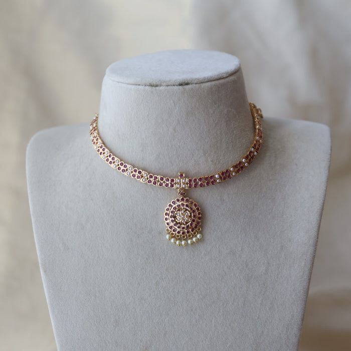 Heritage gold plated ruby white stone short necklace H8020