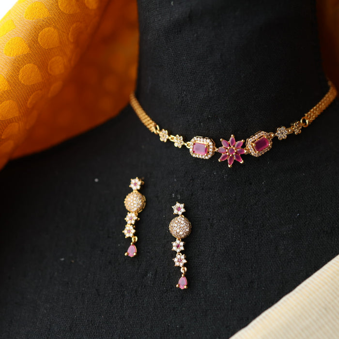 Heritage simple ruby white stone choker necklace with earrings CCB1462