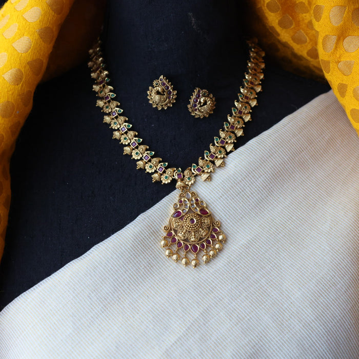 Antique short necklace with earrings S1B115