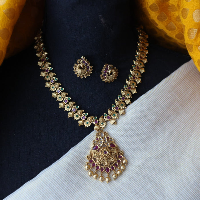 Antique short necklace with earrings S1B115
