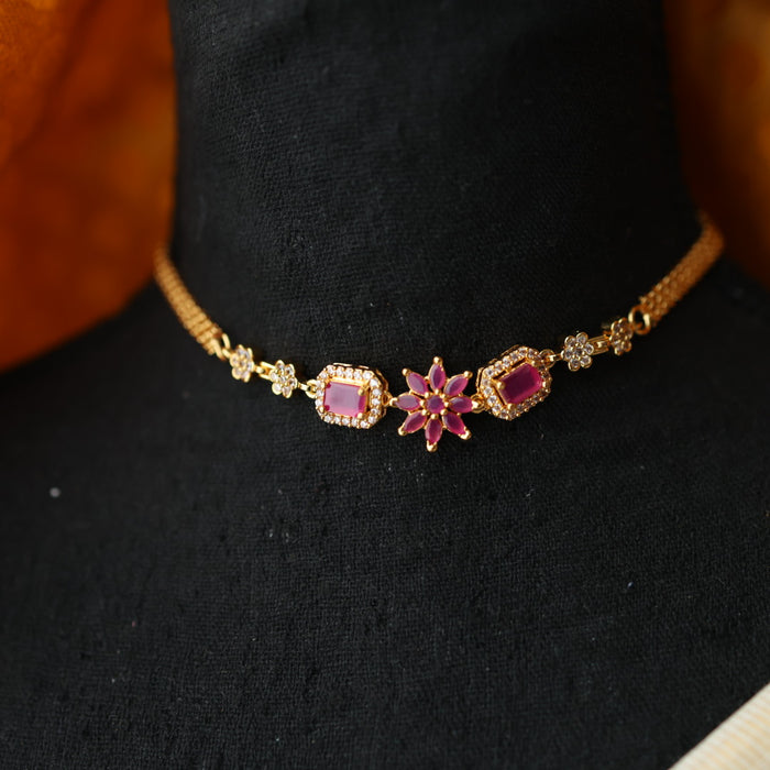 Heritage simple ruby white stone choker necklace with earrings CCB1462