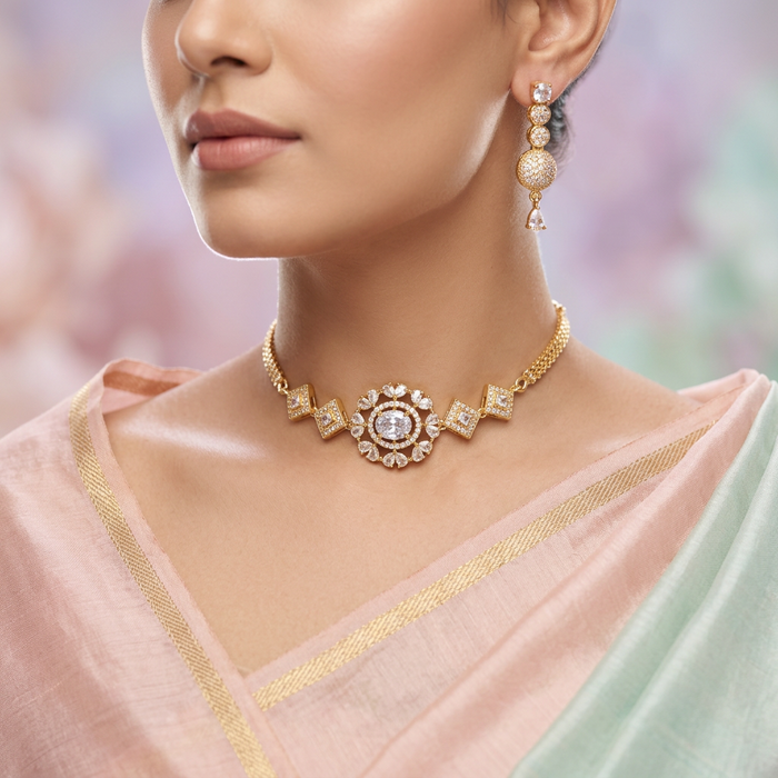 Heritage simple white stone choker necklace with earrings CCB1458