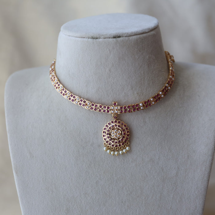 Heritage gold plated ruby white stone short necklace H8020