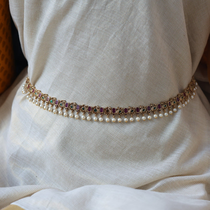 Antique multi stone and pearl waistchain AW3211