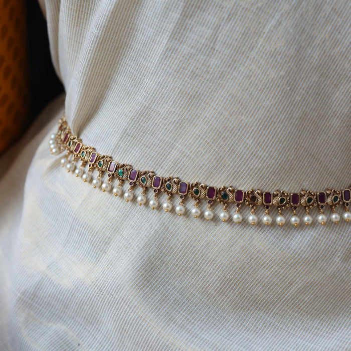 Antique multi stone and pearl waistchain AW3211