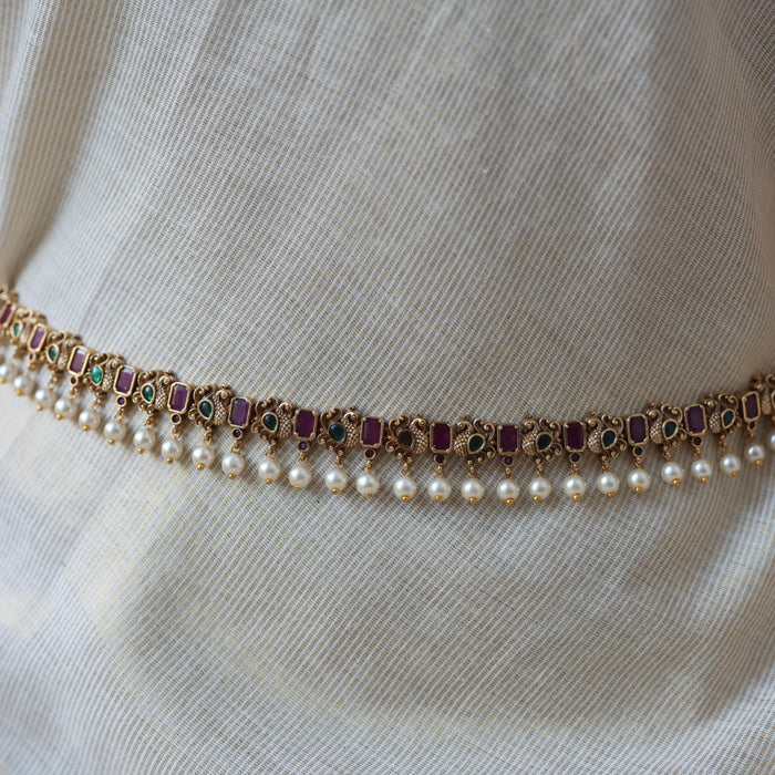 Antique multi stone and pearl waistchain AW3211
