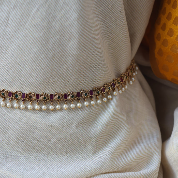 Antique multi stone and pearl waistchain AW3211