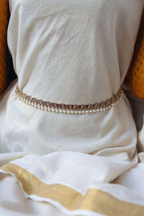 Antique multi stone and pearl waistchain AW3211