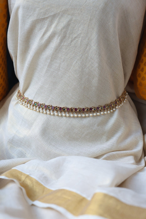 Antique multi stone and pearl waistchain AW3211