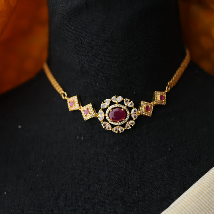 Heritage simple ruby white stone choker necklace with earrings CCB1460